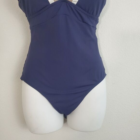 Esprit Women's Swimsuit Large Navy Blue One Piece Summer Beach Old Money Vacay - Picture 4 of 11